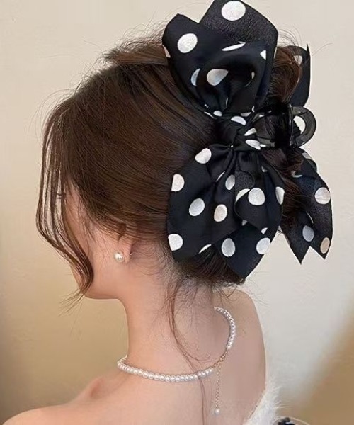 セール】ドット柄リボンクリップヘアアクセサリー（バレッタ