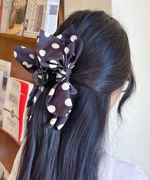 ドット柄リボンクリップヘアアクセサリー（バレッタ/ヘア