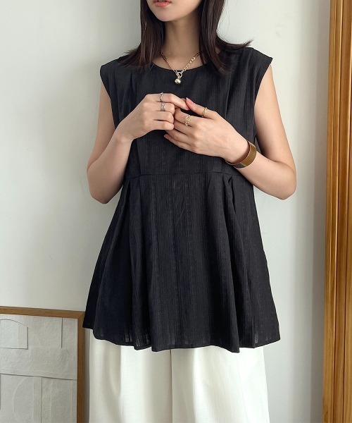 Rejoule(リジュール)の「タック入りコットンレースノースリーブブラウス(シャツ/ブラウス・レディース・ブラック/オフホワイト・FREE)」の7枚目の写真
