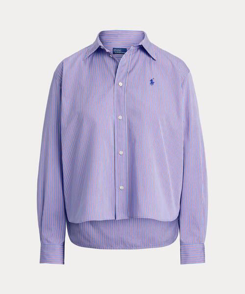 【極美品】ポロラルフローレンワイドクロップド太ストライプリネンシャツ POLO RALPH LAUREN（ポロ ラルフ ローレン）の「ストライプ