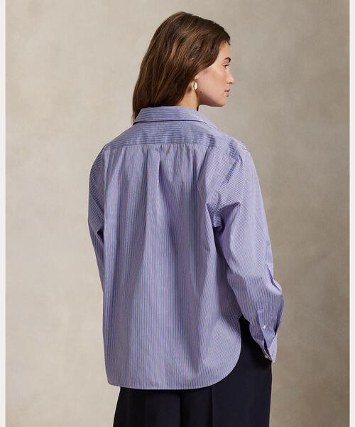【極美品】ポロラルフローレンワイドクロップド太ストライプリネンシャツ POLO RALPH LAUREN（ポロ ラルフ ローレン）の「ストライプ