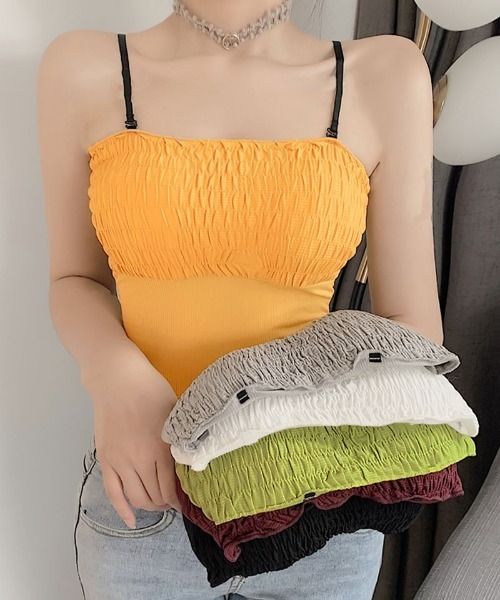 shoppinggo(ショッピングゴー)の「キャミソール カップ付 キャミタンクトップ ブラ 白 黒 パット付(キャミソール・レディース・ワインレッド/グリーン/イエロー/グレー・FREE)」の4枚目の写真