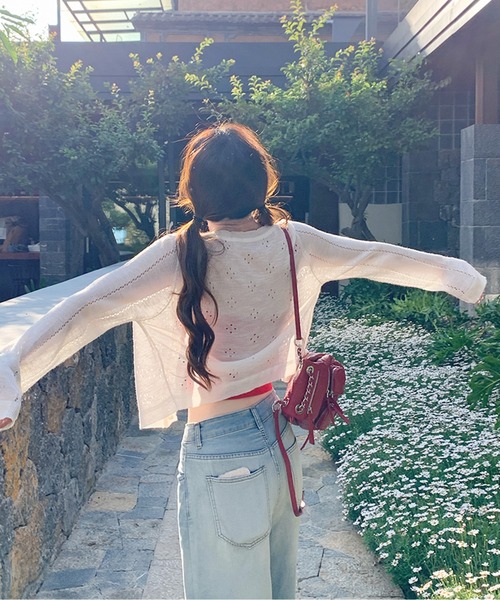 CHUL(チュル)の「透かし編み薄手ニットカーディガン(ニット/セーター・レディース・イエロー/グレー/ブルー/ホワイト・FREE)」の16枚目の写真