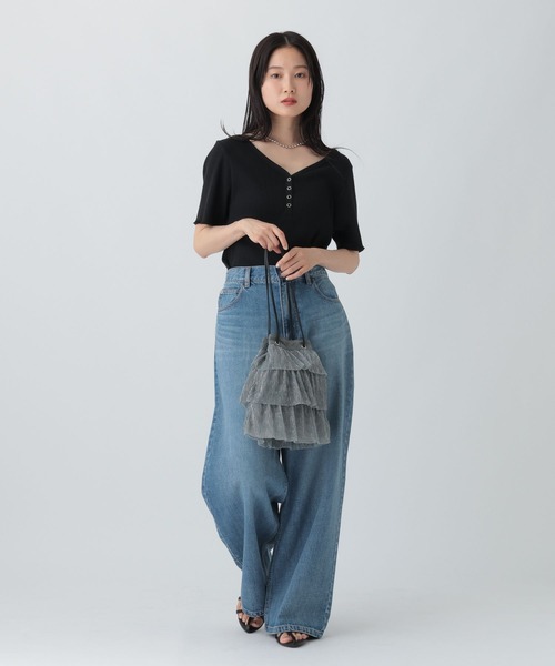 LEPSIM(レプシィム)の「テレコヘンリーネック5分袖 579278(Tシャツ/カットソー・レディース・ブラック/ブラウン/ブラック×ホワイト・FREE)」の8枚目の写真