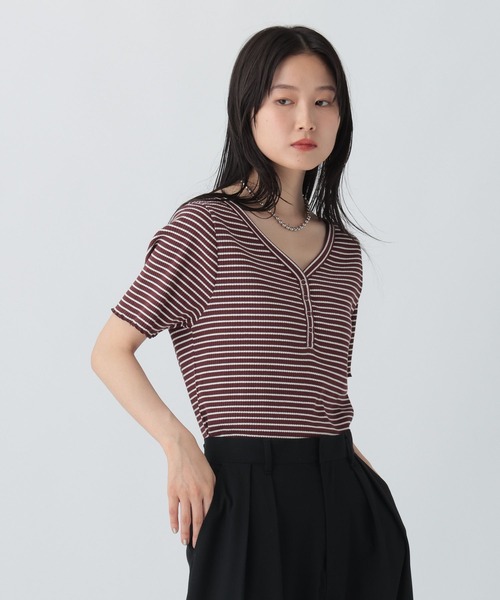 LEPSIM(レプシィム)の「テレコヘンリーネック5分袖 579278(Tシャツ/カットソー・レディース・ブラック/ブラウン/ブラック×ホワイト・FREE)」の17枚目の写真