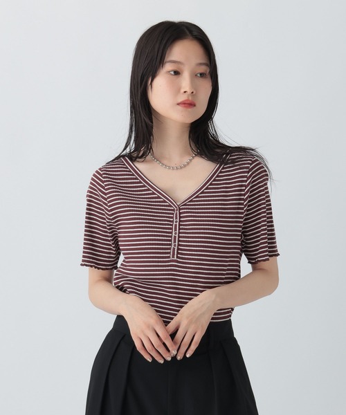 LEPSIM(レプシィム)の「テレコヘンリーネック5分袖 579278(Tシャツ/カットソー・レディース・ブラック/ブラウン/ブラック×ホワイト・FREE)」の18枚目の写真