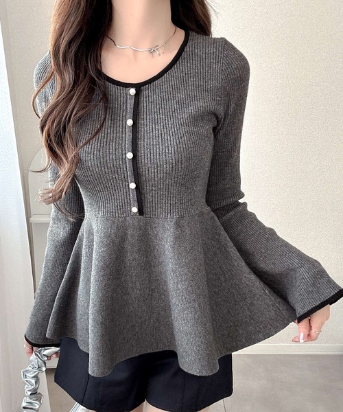 ✨極美品✨モンクレール　ペプラムフリルニット　カーキ　サイズS WEB限定セール☆3990円→1290円 セットアップ レディース 2点