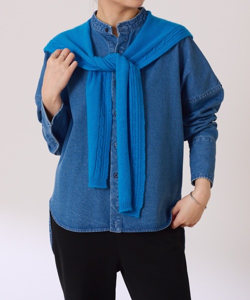 PAPILLONNER（パピヨネ）の「アレンジニットストール（ストール/ショール・レディース・ブルー/グレー・FREE）」の4枚目の写真