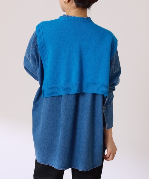 PAPILLONNER（パピヨネ）の「アレンジニットストール（ストール/ショール・レディース・ブルー/グレー・FREE）」の6枚目の写真