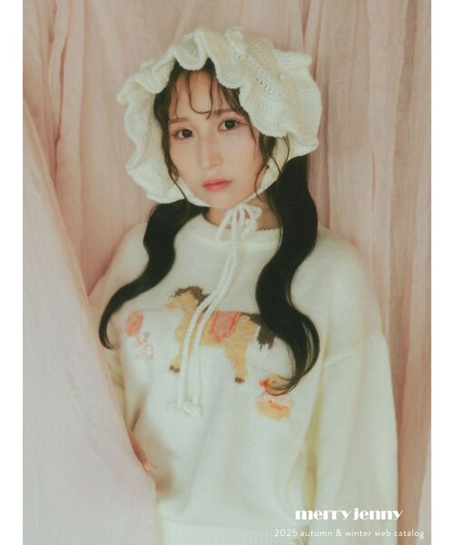 merry jenny(メリージェニー)の「お花のニットヘッドドレス(カチューシャ・レディース・ブラック/アイボリー/レッド/オフホワイト・FREE)」の18枚目の写真