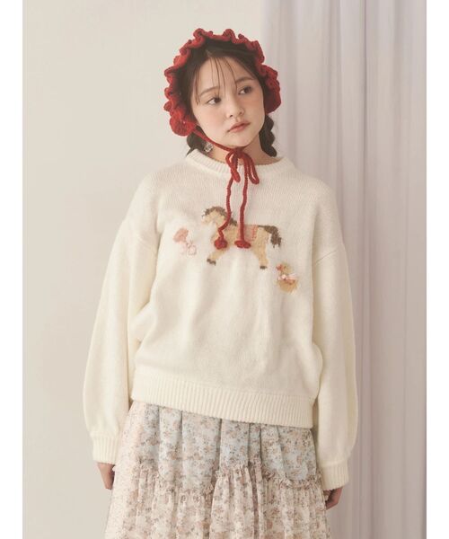 merry jenny(メリージェニー)の「お花のニットヘッドドレス(カチューシャ・レディース・ブラック/アイボリー/レッド/オフホワイト・FREE)」の21枚目の写真