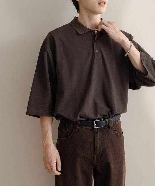 SENSE OF PLACE by URBAN RESEARCH(センスオブプレイスバイアーバンリサーチ)の「スラブカノコエクストラルーズポロシャツ(ポロシャツ・メンズ・ブラック/オートミール/ブラウン・MEDIUM/LARGE)」の3枚目の写真