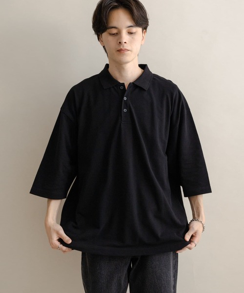 24SS ebure カノコ ポロシャツ 黒 セール】スラブカノコエクストラルーズポロシャツ(ポロシャツ