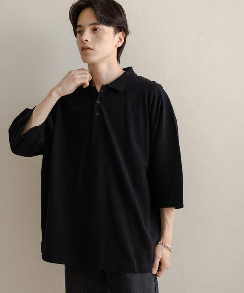 SENSE OF PLACE by URBAN RESEARCH(センスオブプレイスバイアーバンリサーチ)の「スラブカノコエクストラルーズポロシャツ(ポロシャツ・メンズ・ブラック/オートミール/ブラウン・MEDIUM/LARGE)」の4枚目の写真