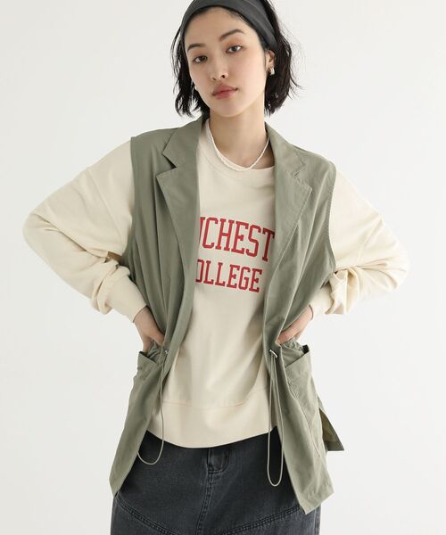 Green　Parks（グリーンパークス）の「ウエストドロストナイロンベスト（ベスト・レディース・カーキ/チャコールグレー・FREE）」の2枚目の写真