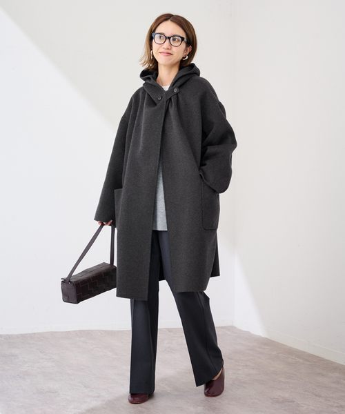 【25AW】FRAMeWORK SUPER160’s フーディショートコート セール】SUPER160'sフーディショートコート（その他アウター