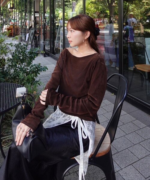 Remind me and forever（リマインドミーアンドフォーエバー）の「【@toitopoooo_____コラボ】シアーベロアトップス（Tシャツ/カットソー・レディース・ブラック/ダークブラウン/アイボリー・FREE）」の3枚目の写真