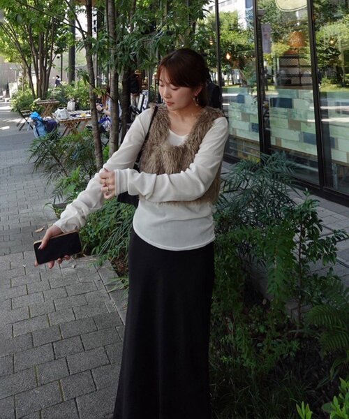 Remind me and forever（リマインドミーアンドフォーエバー）の「【@toitopoooo_____コラボ】シアーベロアトップス（Tシャツ/カットソー・レディース・ブラック/ダークブラウン/アイボリー・FREE）」の6枚目の写真