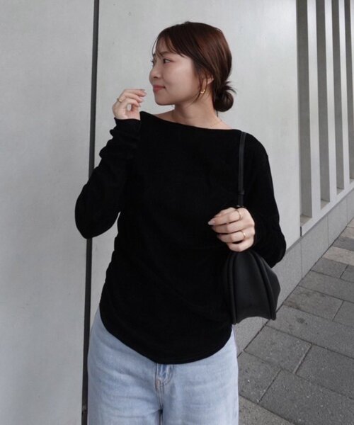 Remind me and forever（リマインドミーアンドフォーエバー）の「【@toitopoooo_____コラボ】シアーベロアトップス（Tシャツ/カットソー・レディース・ブラック/ダークブラウン/アイボリー・FREE）」の7枚目の写真