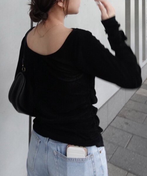 Remind me and forever（リマインドミーアンドフォーエバー）の「【@toitopoooo_____コラボ】シアーベロアトップス（Tシャツ/カットソー・レディース・ブラック/ダークブラウン/アイボリー・FREE）」の11枚目の写真