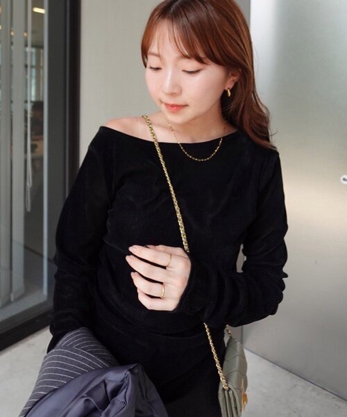 Remind me and forever（リマインドミーアンドフォーエバー）の「【@toitopoooo_____コラボ】シアーベロアトップス（Tシャツ/カットソー・レディース・ブラック/ダークブラウン/アイボリー・FREE）」の21枚目の写真