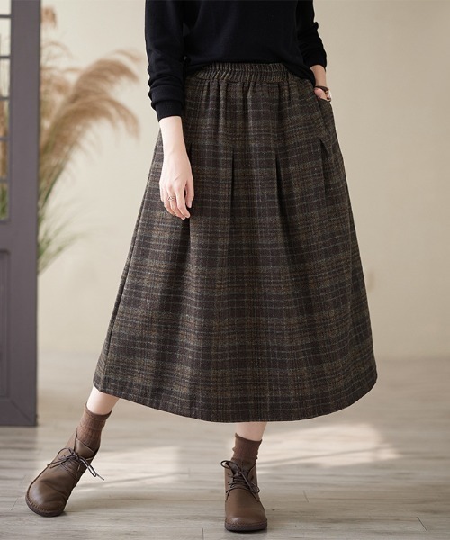 m.me.eme　エムミーエメ　チェックボックスプリーツスカートベルト付き moment+｜ベルト付きアシメヘムタックプリーツチェック柄ミニスカート