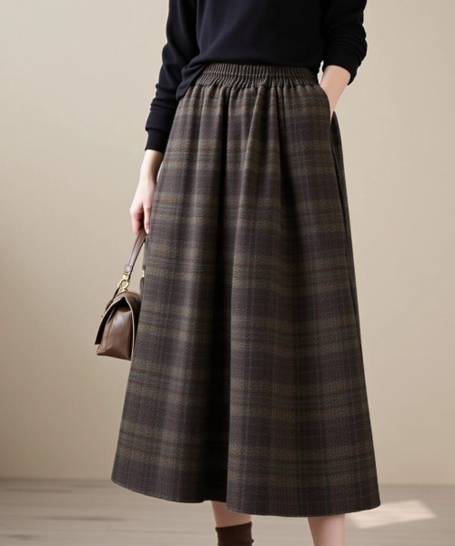 セール】ボックスプリーツチェックフレアスカート（スカート）｜cammie