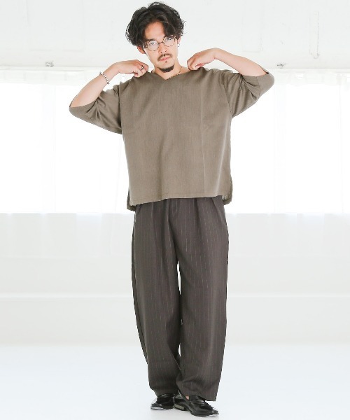 LUXSTYLE(ラグスタイル)の「キーネックリラックス半袖Tシャツ(Tシャツ/カットソー・メンズ・ホワイト/チャコールグレー/カーキ・L/M)」の11枚目の写真