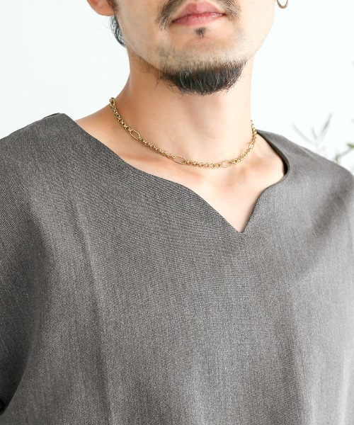 LUXSTYLE(ラグスタイル)の「キーネックリラックス半袖Tシャツ(Tシャツ/カットソー・メンズ・ホワイト/チャコールグレー/カーキ・L/M)」の12枚目の写真