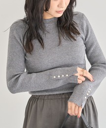【WEB限定】 もちやわ袖口釦リブニットプルオーバー
