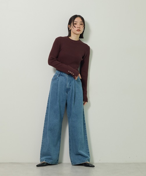 Green　Parks（グリーンパークス）の「【WEB限定】 もちやわ袖口釦リブニットプルオーバー（ニット/セーター・レディース・ブラウン/レッド/ブラック/オフホワイト/グレー/ブルー・FREE）」の14枚目の写真