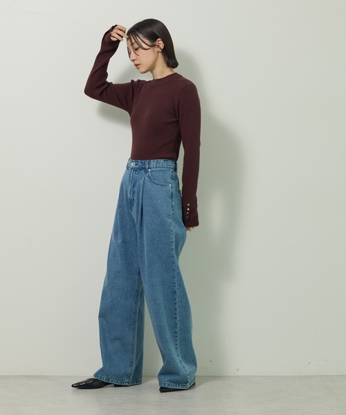 Green　Parks（グリーンパークス）の「【WEB限定】 もちやわ袖口釦リブニットプルオーバー（ニット/セーター・レディース・ブラウン/レッド/ブラック/オフホワイト/グレー/ブルー・FREE）」の16枚目の写真