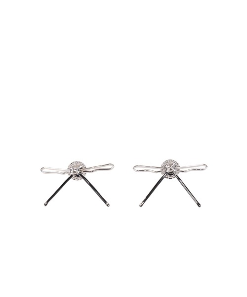 YVMIN（イヴミン）の「HAIR CLIP PATCHWORK BOW PEARL STUD EARRINGS（イヤリング・レディース・ホワイト・OS）」の2枚目の写真