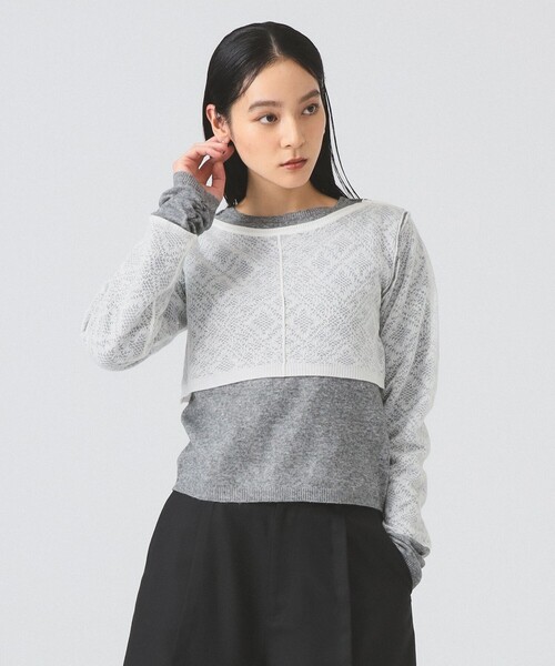 Ray BEAMS(レイビームス)の「レース編み レイヤード プルオーバー(ニット/セーター・レディース・シルバー/ブラック・ONE SIZE)」の1枚目の写真