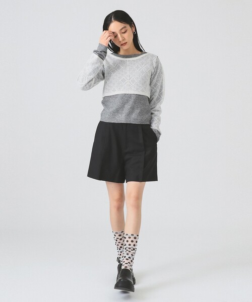 Ray BEAMS(レイビームス)の「レース編み レイヤード プルオーバー(ニット/セーター・レディース・シルバー/ブラック・ONE SIZE)」の3枚目の写真