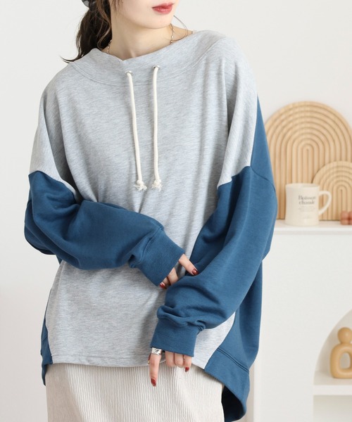 myke(ミーカ)の「myke TC裏毛配色ルーズハイネックプルオーバー(Tシャツ/カットソー・レディース・カーキ/杢グレー・M)」の1枚目の写真