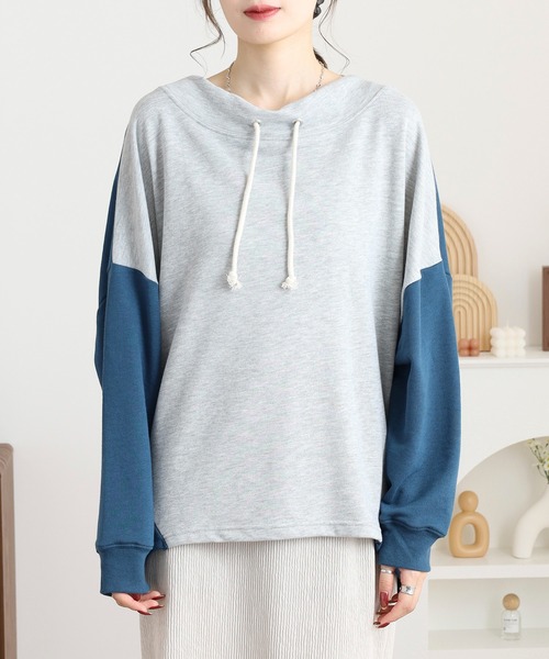 myke(ミーカ)の「myke TC裏毛配色ルーズハイネックプルオーバー(Tシャツ/カットソー・レディース・カーキ/杢グレー・M)」の13枚目の写真