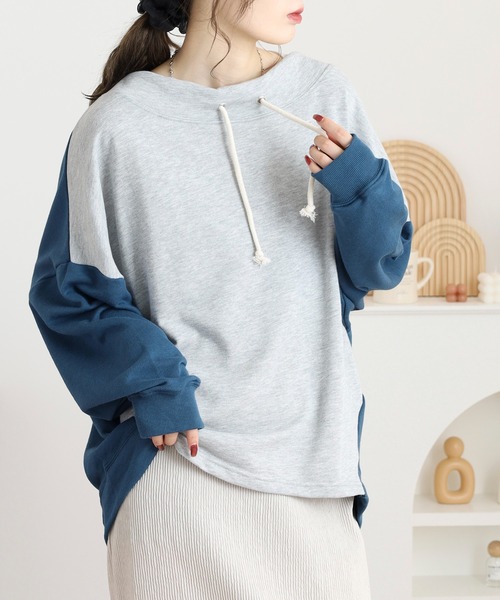 myke(ミーカ)の「myke TC裏毛配色ルーズハイネックプルオーバー(Tシャツ/カットソー・レディース・カーキ/杢グレー・M)」の4枚目の写真