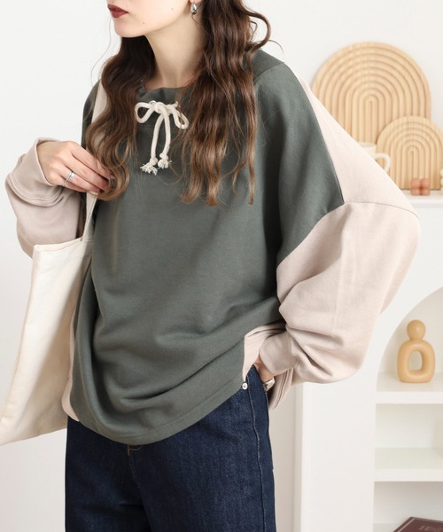 myke(ミーカ)の「myke TC裏毛配色ルーズハイネックプルオーバー(Tシャツ/カットソー・レディース・カーキ/杢グレー・M)」の9枚目の写真