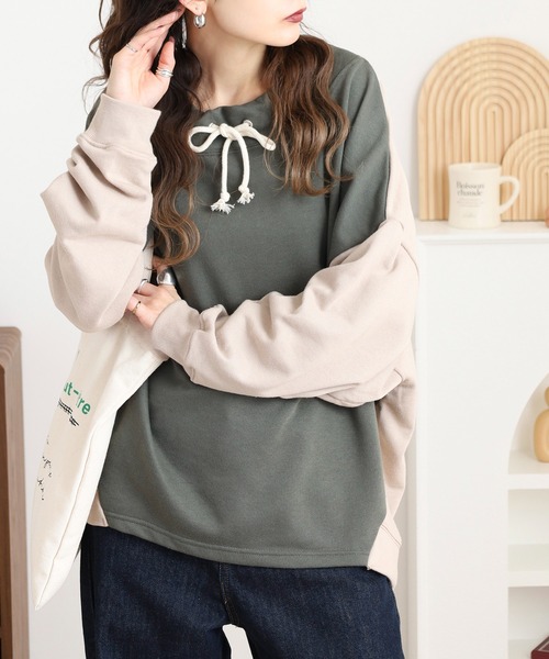 myke(ミーカ)の「myke TC裏毛配色ルーズハイネックプルオーバー(Tシャツ/カットソー・レディース・カーキ/杢グレー・M)」の10枚目の写真