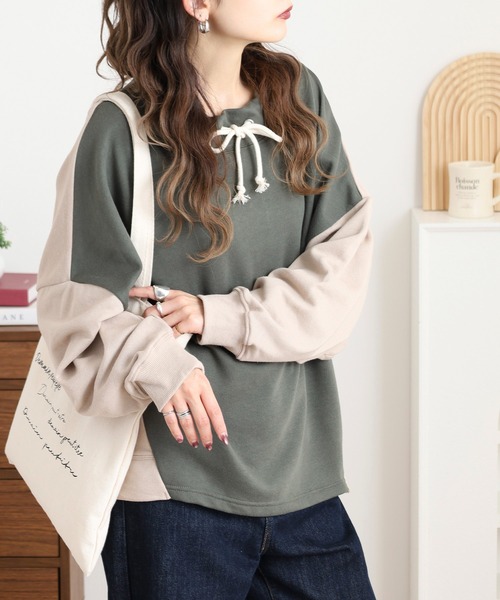 myke(ミーカ)の「myke TC裏毛配色ルーズハイネックプルオーバー(Tシャツ/カットソー・レディース・カーキ/杢グレー・M)」の11枚目の写真