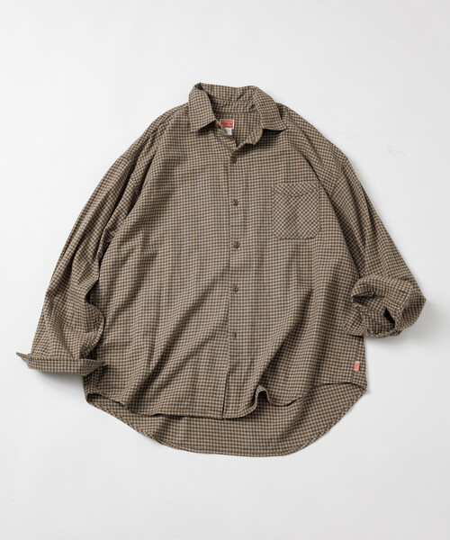 HINSON（ヒンソン）の「HINSON/ヒンソン レギュラーカラー ロングスリーブ フランネルシャツ（シャツ/ブラウス・メンズ・グレー/オフホワイト/ブラウン/グリーン/サックスブルー/ダークブラウン・SMALL/LARGE/MEDIUM）」の7枚目の写真