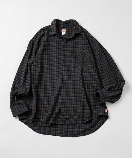 HINSON（ヒンソン）の「HINSON/ヒンソン レギュラーカラー ロングスリーブ フランネルシャツ（シャツ/ブラウス・メンズ・グレー/オフホワイト/ブラウン/グリーン/サックスブルー/ダークブラウン・SMALL/LARGE/MEDIUM）」の9枚目の写真