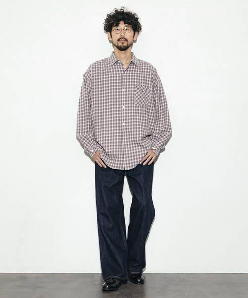 HINSON（ヒンソン）の「HINSON/ヒンソン レギュラーカラー ロングスリーブ フランネルシャツ（シャツ/ブラウス・メンズ・グレー/オフホワイト/ブラウン/グリーン/サックスブルー/ダークブラウン・SMALL/LARGE/MEDIUM）」の11枚目の写真