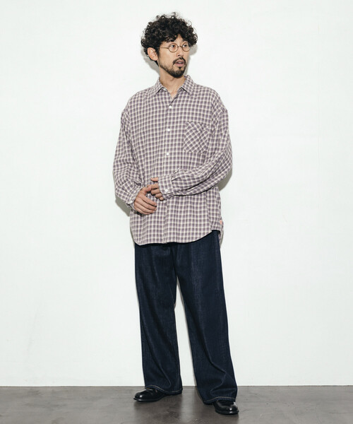 HINSON（ヒンソン）の「HINSON/ヒンソン レギュラーカラー ロングスリーブ フランネルシャツ（シャツ/ブラウス・メンズ・グレー/オフホワイト/ブラウン/グリーン/サックスブルー/ダークブラウン・SMALL/LARGE/MEDIUM）」の13枚目の写真