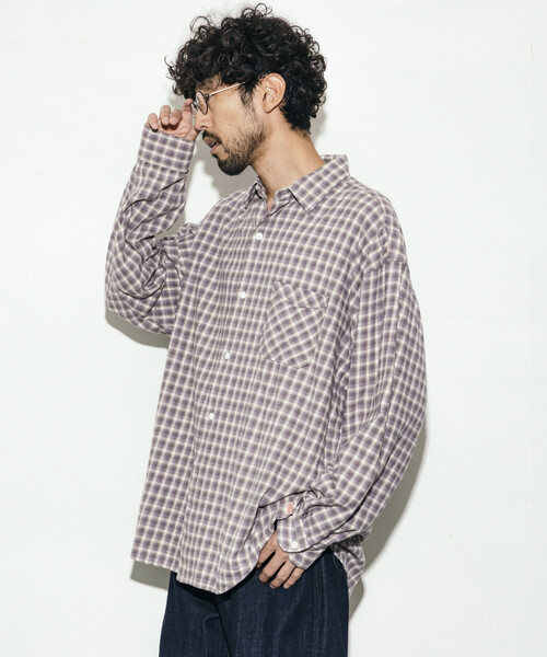 HINSON（ヒンソン）の「HINSON/ヒンソン レギュラーカラー ロングスリーブ フランネルシャツ（シャツ/ブラウス・メンズ・グレー/オフホワイト/ブラウン/グリーン/サックスブルー/ダークブラウン・SMALL/LARGE/MEDIUM）」の15枚目の写真