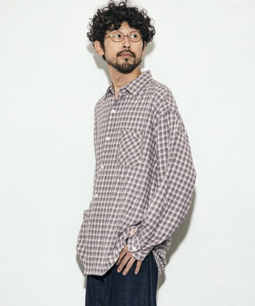 HINSON（ヒンソン）の「HINSON/ヒンソン レギュラーカラー ロングスリーブ フランネルシャツ（シャツ/ブラウス・メンズ・グレー/オフホワイト/ブラウン/グリーン/サックスブルー/ダークブラウン・SMALL/LARGE/MEDIUM）」の16枚目の写真