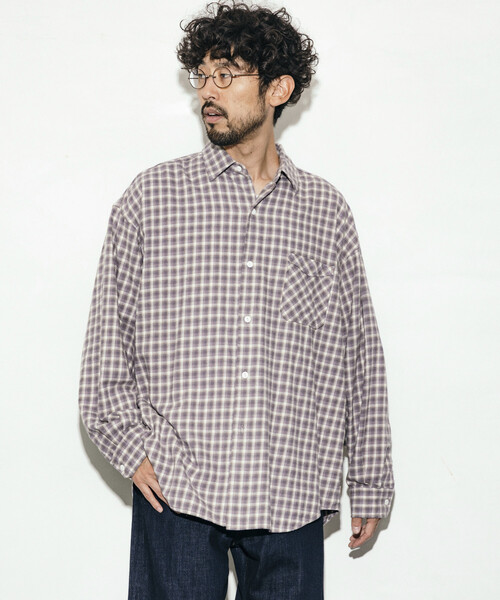 HINSON（ヒンソン）の「HINSON/ヒンソン レギュラーカラー ロングスリーブ フランネルシャツ（シャツ/ブラウス・メンズ・グレー/オフホワイト/ブラウン/グリーン/サックスブルー/ダークブラウン・SMALL/LARGE/MEDIUM）」の19枚目の写真