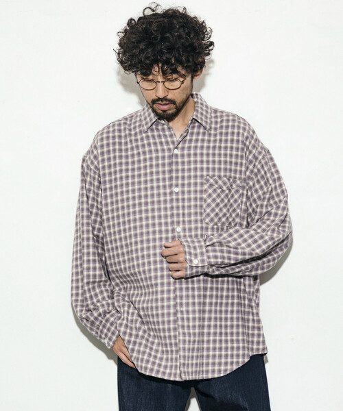 HINSON（ヒンソン）の「HINSON/ヒンソン レギュラーカラー ロングスリーブ フランネルシャツ（シャツ/ブラウス・メンズ・グレー/オフホワイト/ブラウン/グリーン/サックスブルー/ダークブラウン・SMALL/LARGE/MEDIUM）」の20枚目の写真