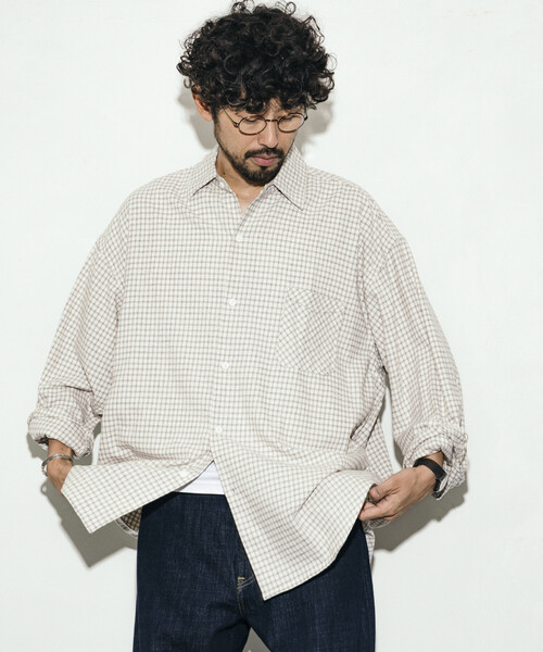 HINSON（ヒンソン）の「HINSON/ヒンソン レギュラーカラー ロングスリーブ フランネルシャツ（シャツ/ブラウス・メンズ・グレー/オフホワイト/ブラウン/グリーン/サックスブルー/ダークブラウン・SMALL/LARGE/MEDIUM）」の22枚目の写真